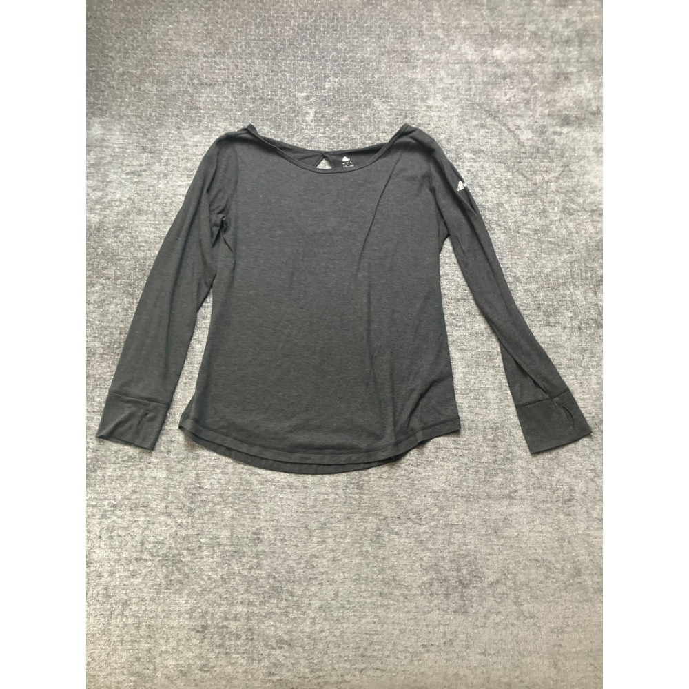 Adidas Climalite Running Top Womens Large Dark Gray Logo Scoop Neck Back Keyhole